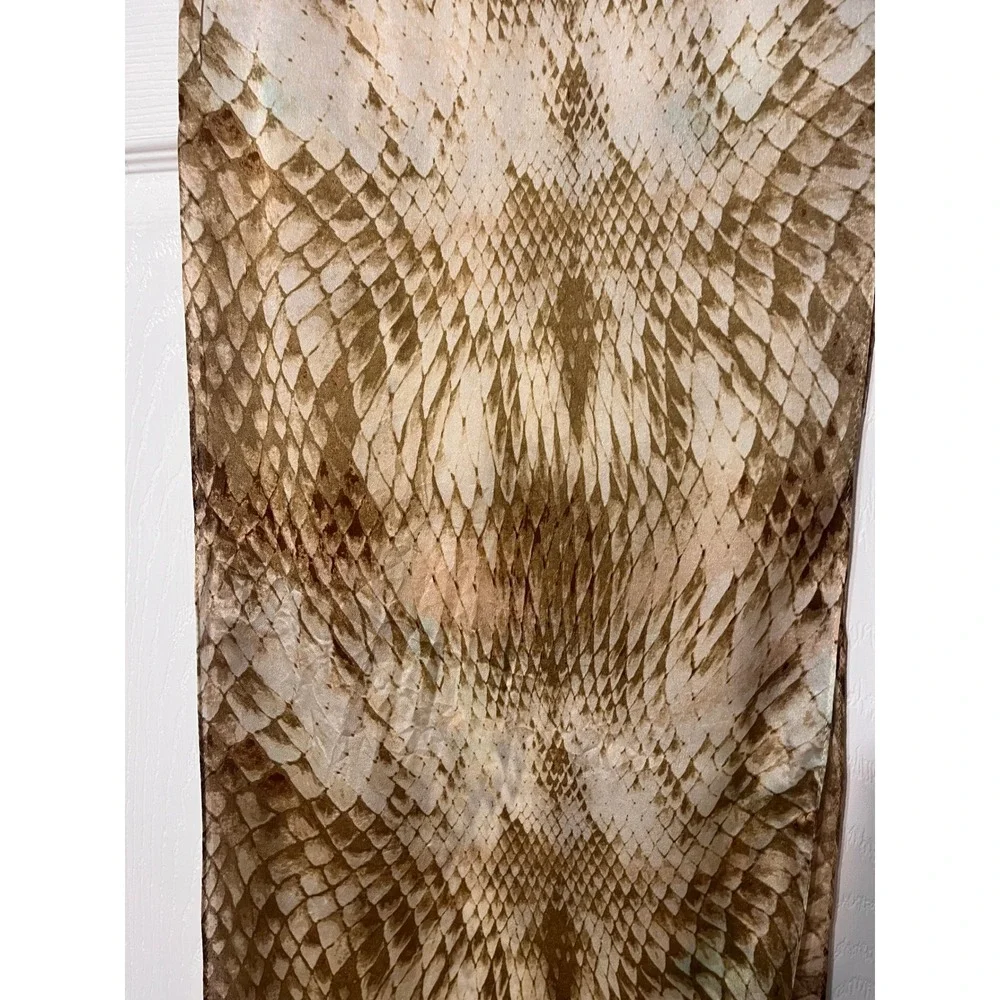 Echo Silk Scarf Brown Tan Snakeskin Animal Print Rectangular 100% Silk 13.5x60